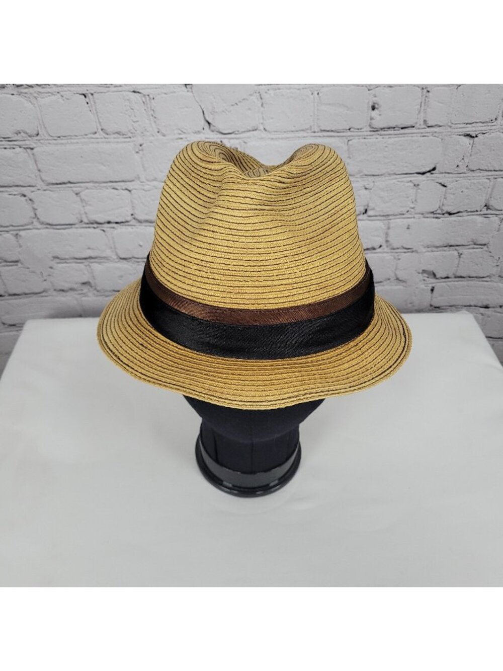 Dorfman Pacific Co Tan 100% Paper Handmade Black Brown Band Fedora Hat Medium M
